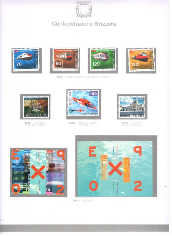 2002 SWITZERLAND Year Set on Bolaffi MNH ** sheets