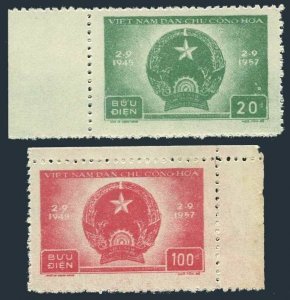 Viet Nam 59-60, MNH. Mi 61-62. Democratic Republic, 12th Ann.1957. Coat of Arms.