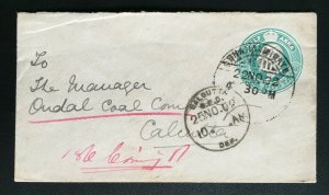 India 1902 KEVII HALF ANNA pre-stamp cover SHANALNIGAYE to CALCUTTA I3401