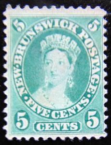 NEW BRUNSWICK 1860 5c Queen Victoria Mint no gum Scott 8a CV$27