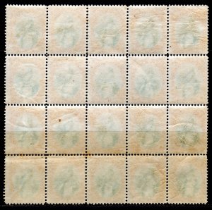 Guatemala 1881 Sc#25 BIRD QUETZAL 20c Block of 20 Stamps Folded MNH