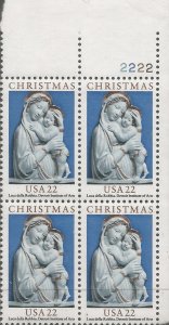 US  2165  MNH,  PLATE BLOCK,  LUCA DELLA ROBBIA,  CHRISTMAS