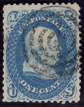 US Stamp #63 1c Franklin USED SCV $45. Nicely Balanced.