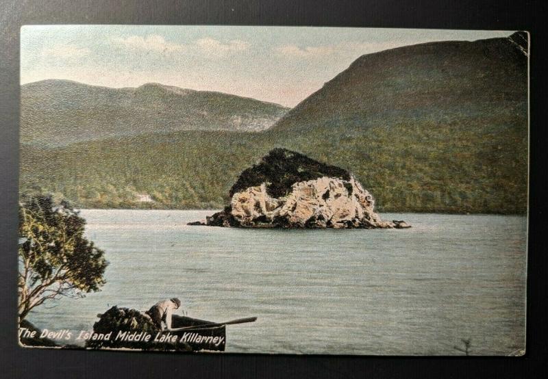 Vintage Devils Island Lake killarney to England Real Picture Postcard Cover 