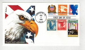 1994 #2598 SARASOTA FLORIDA NICE COMBO 6 EAGLE STAMPS EDKEN CACHET FDC