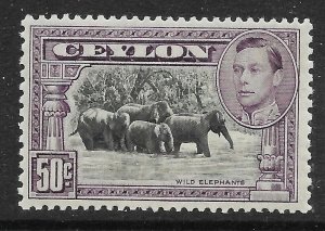 CEYLON SG394 1938 50c BLACK & MAUVE p13x11½ MTD MINT