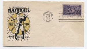 1939 #855 baseball centennial FDC WSE Washington Stamp Exchange cachet [6525.687