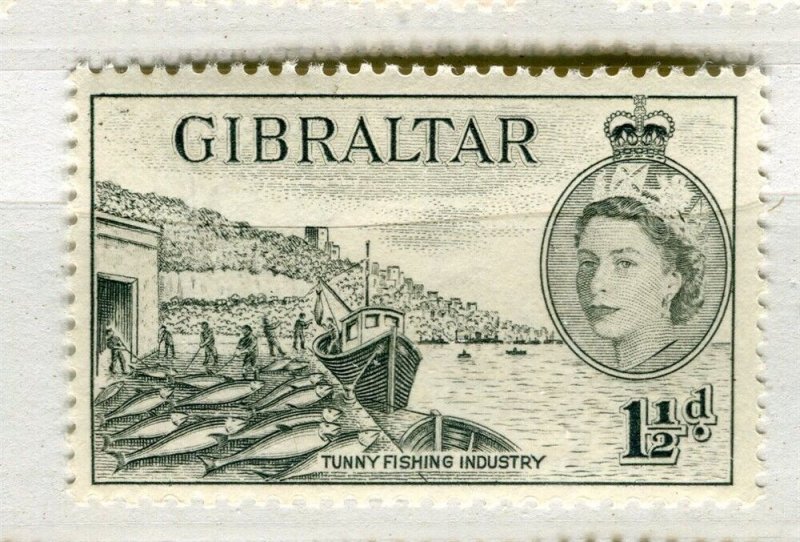 GIBRALTAR; 1953 early QEII Pictorial issue fine MINT MNH 1.5d. value