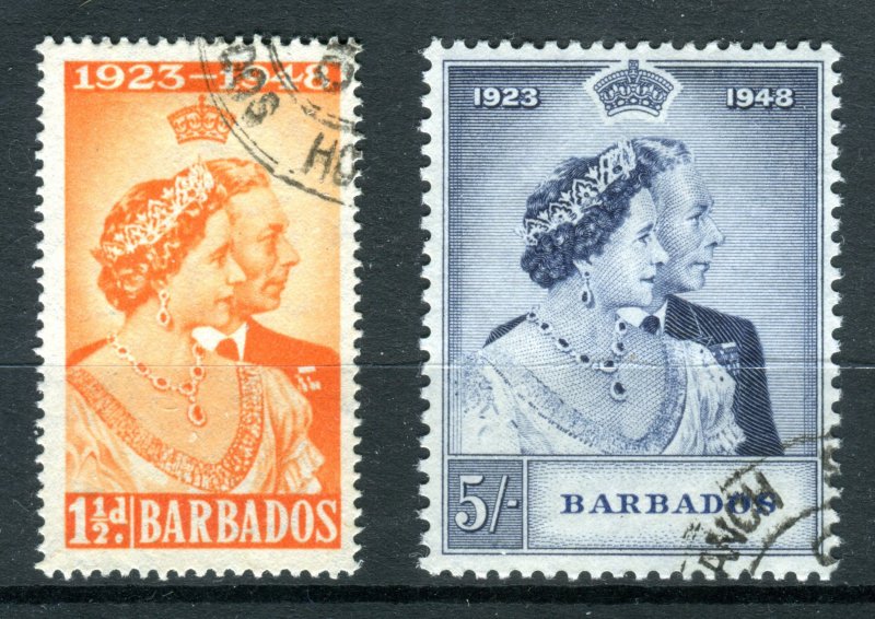 Barbados 1948 KGVI. Silver Wedding set of 2. Used. SG265/266.