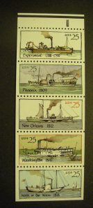 Scott 2409a, 25c Steamboats, UNFOLDED Pane of 5, PL#1, MNH Booklet Beauty