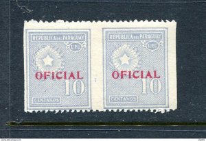 Paraguay 1935 Official Overprint missing vertical perf  ERROR MNH Pair 14491