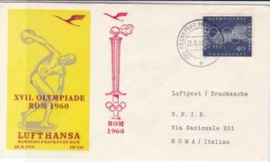 Lufthansa frankfurt to rome 1960 olympics  air mail fight stamps cover ref 19760