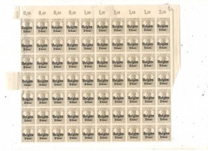 BELGIUM UNDER GERMAN OCCUPATION PARTIAL SHEET MNH