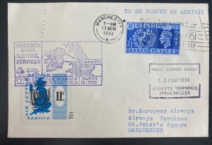 1951 Manchester England First All Up Airway Letter Services BEA Cover 130 flow!