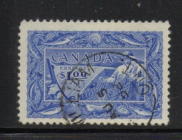 Canada Sc 302 1951 $1 Fishing Industry stamp used