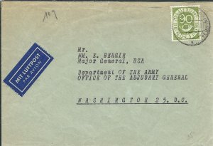 Frankfurt-Main to Washington DC 1953 Airmail solo Mi #138 (48302)