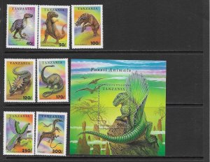 Tanzania 1217-24 MNH Dinosaurs set cpl.  X 10 sets,  vf. 2022 CV $102.50