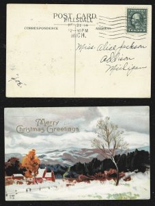 Dollar Box - Hillsdale MI - Columbia machine cancel on Christmas card - 1914