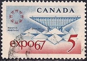 Canada #469 5 cent Expo 67', Montreal used EGRADED VF-XF 86