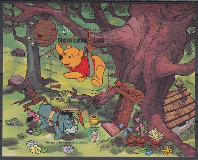 XG-AC380 SIERRA LEONE IND - Mark Twain, 1985 Winnie The Pooh MNH Sheet