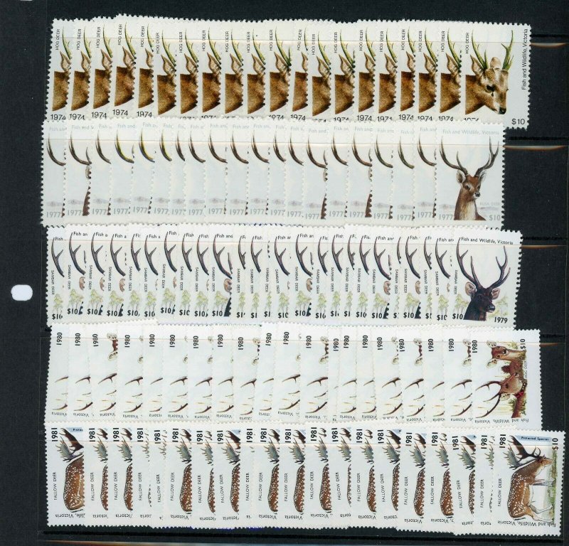 Victoria, Australia Duck, Deer & Quail stamps. Enormous hoard. Super price