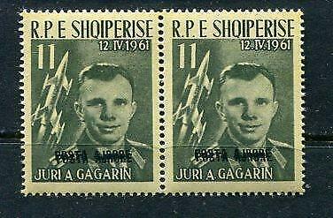 Albania 1962 Gagarin Double Black Overprint  ERROR Pair MNH Sc 606 note 6581