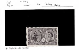 Great Britain, Postage Stamp, #406 Mint LH, 1964 Shakespeare (AB)