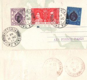 AIR FRANCE 20f WORLD FLIGHT Cover HONG KONG Brazil USA 1937 Mixed Franking KA829