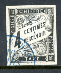 France 1884 Colony General Issues Postage Due 4¢ Black Imperf Sc #J4 VFU L35