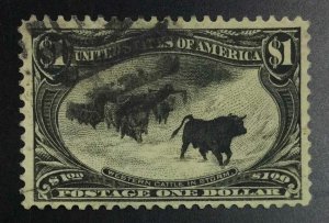 MOMEN: US #292 USED $1 CATTLE IN THE STORM TRANS-MISS SOUND $700 LOT #72935*