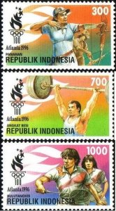 Indonesia 1996 MNH Stamps Scott 1653-1655 Sport Olympic Games Archery Badminton