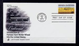 FIRST DAY COVER #1506 Rural America Kansas Wheat 100th 10c ARTCRAFT U/A FDC 1974