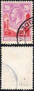 Northern Rhodesia SG17 20/- Carmine-red and Rose-purple Cat 400 pounds