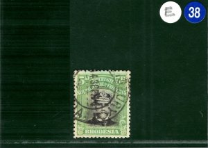 RHODESIA BSACo KGV Admiral SG.227 5d Black & Bright Green Used Cat £60 EBLUE38