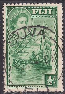 Fiji 1954 - 59 QE2 1/2d Green Sailing Canoe SG 280 ( C1491 )