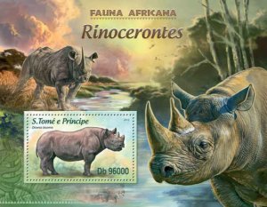 St Thomas - Rhinos - Souvenir Sheet - ST13204b