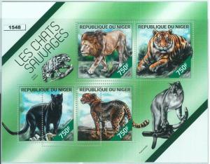 1548 - NIGER, ERROR, 2014 MISSPERF SHEET: Wild animals, Lions, Tigers, Panthers