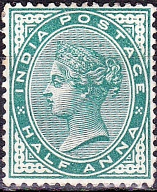 INDIA 1883 QV 1/2 Anna Deep Blue Green SG84 MH