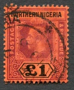 North Nigeria SG52 KGV One Pound Fine used Cat 110 pounds