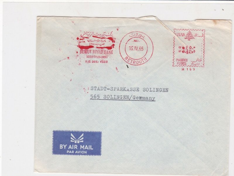 Lebanon 1965 Beirut Riyad Bank Beirut Machine Cancel Airmail Stamps Cover R17643 