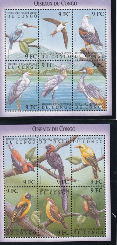 Zaire # 1534-1535, Birds, Sheets of 6, Mint NH, 1/2 Cat,