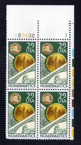 SC# 2558 - (29c) - Numismatics, MNH Plate Block/4 - UR # 123432-1