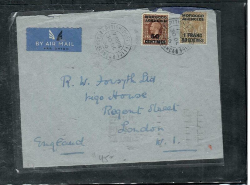 MOROCCO COVER (PP2912B) 1936 KGV 2 STAMP COVER CASABLANCA TO ENGLAND