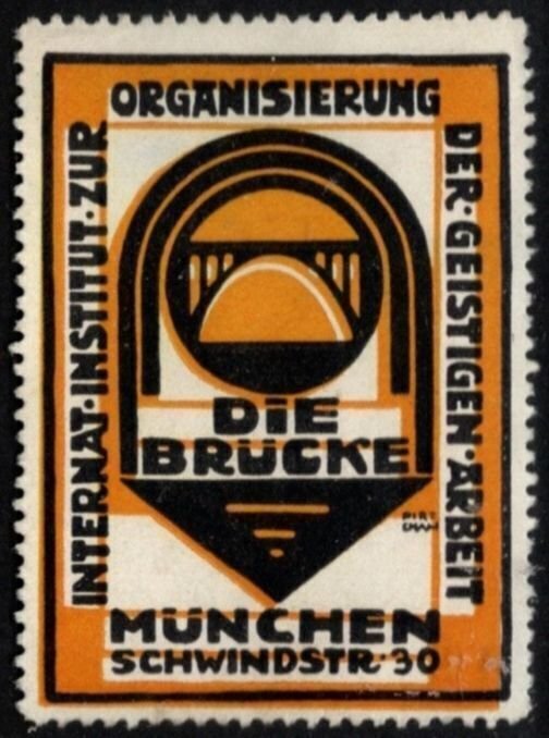1911 Germany Poster Stamp Bridge Institute Organization Of Intellectual Work