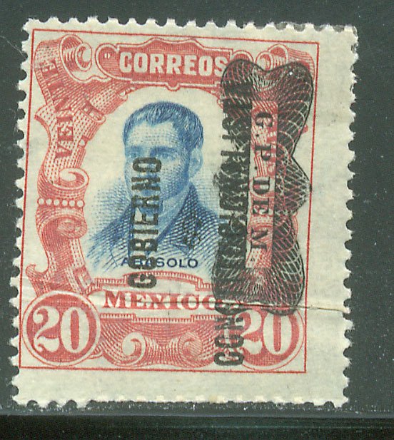 MEXICO 535Var 20¢ INVERTED Corbata &Gobierno $ overprints CREASE UNUSED H OG VF