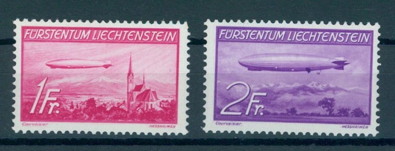 LIECHTENSTEIN, 1 and 2 FRANCS ZEPPELIN 1936, LIGHTLY HINGED