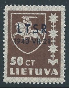 Lithuania #2N10 NH 50c Arms Issue Ovptd.