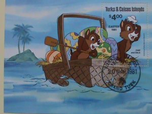 GTURKS & CAICOS ISLANDS STAMP -1981 DISNEY CARTOON-EASTER CHIP & DALE CTO-MNH