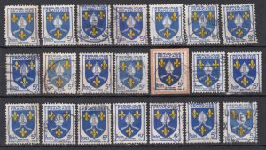 France 1954 5f. Yellow & Blue Saintonge Fine Used x21. Provincial Coats of Arms