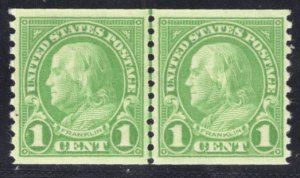 MOMEN: US STAMPS #597 1c COIL LINE PAIR MINT OG NH LOT #79795-1